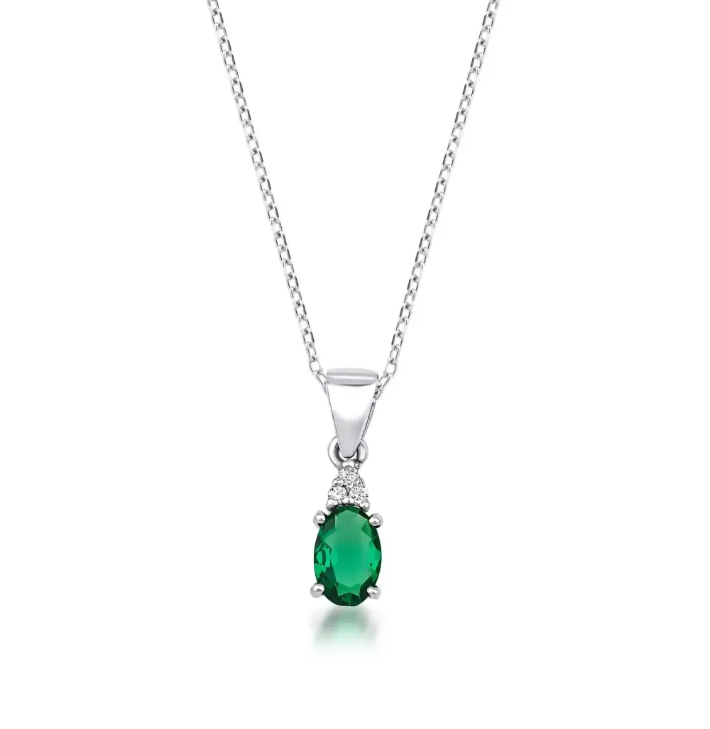 Diamond and Oval Emerald Solitaire Necklace