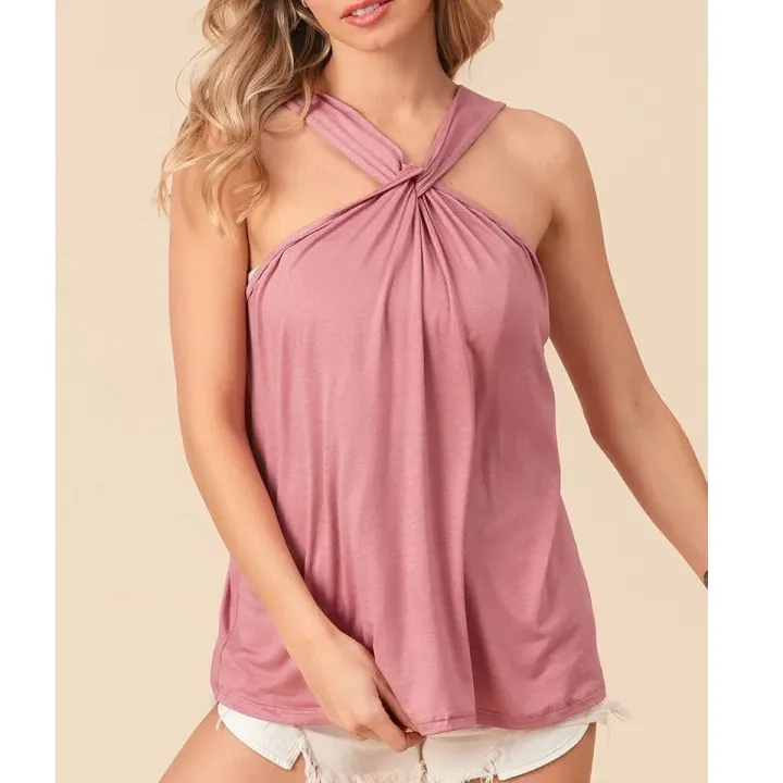 Rayon Span Jersey Knit Halter Neck Tank