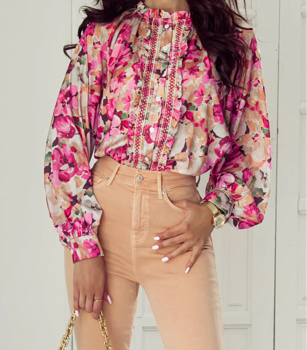 Floral Ruffled Relaxed Fit Shirt Blouse