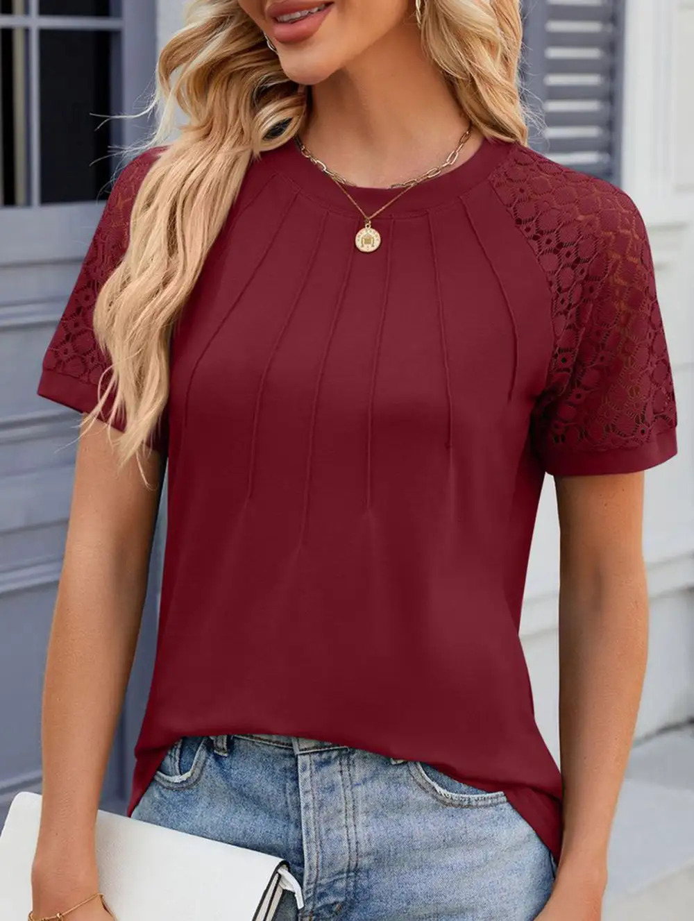 Lace Patch Crew Neck Tee