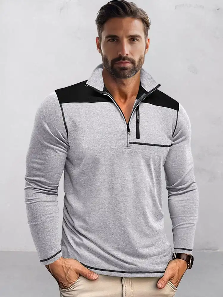 Casual Textured Color Block Polo Shirt