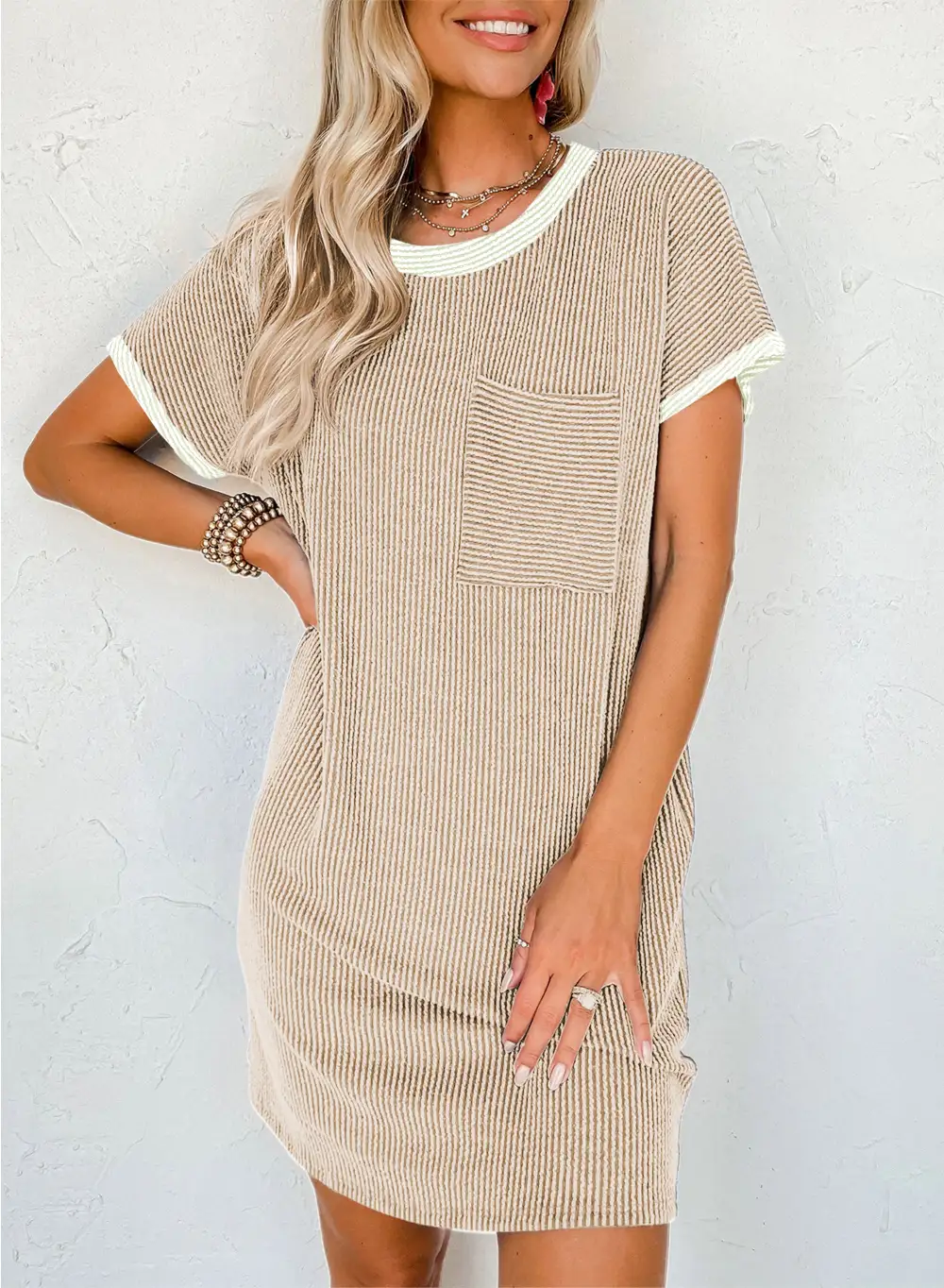Patchwork Ribbed Dress Casual