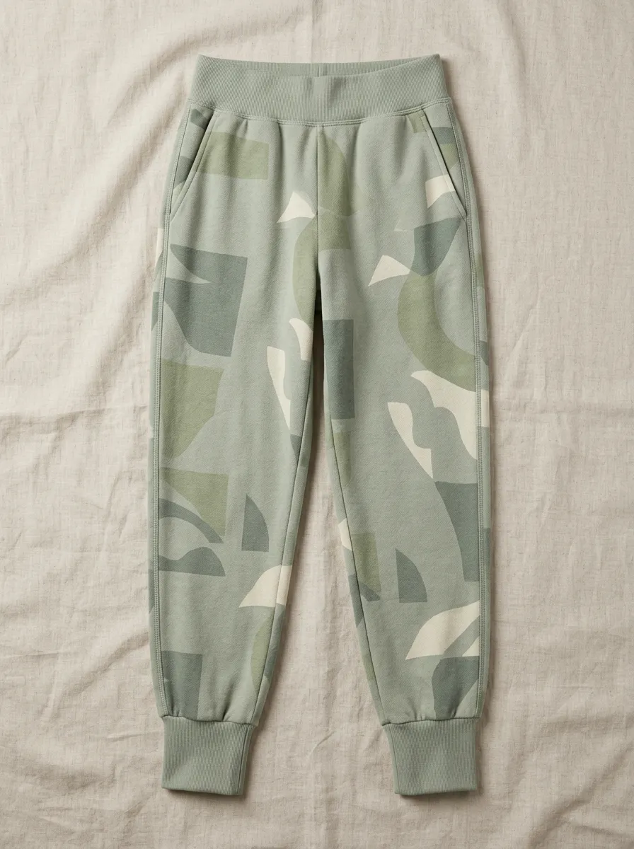 Women's Sage Green Abstract Geometric Printed Joggers