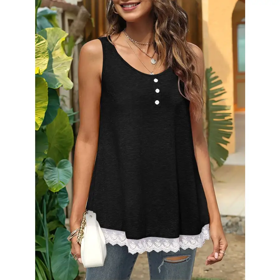 Lace Trim Wide Strap Tank Top