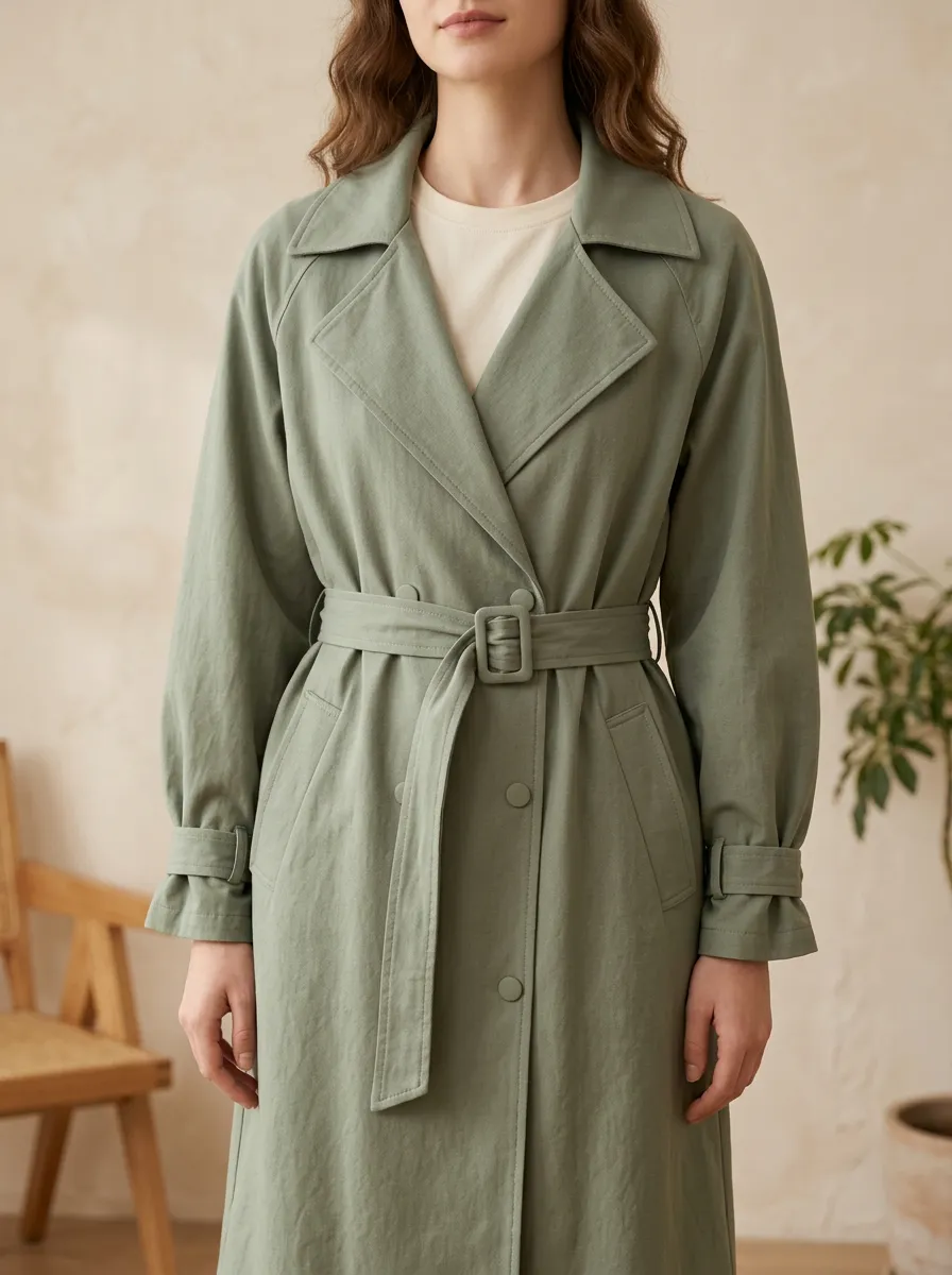 Notched Lapel Belted Trench Coat