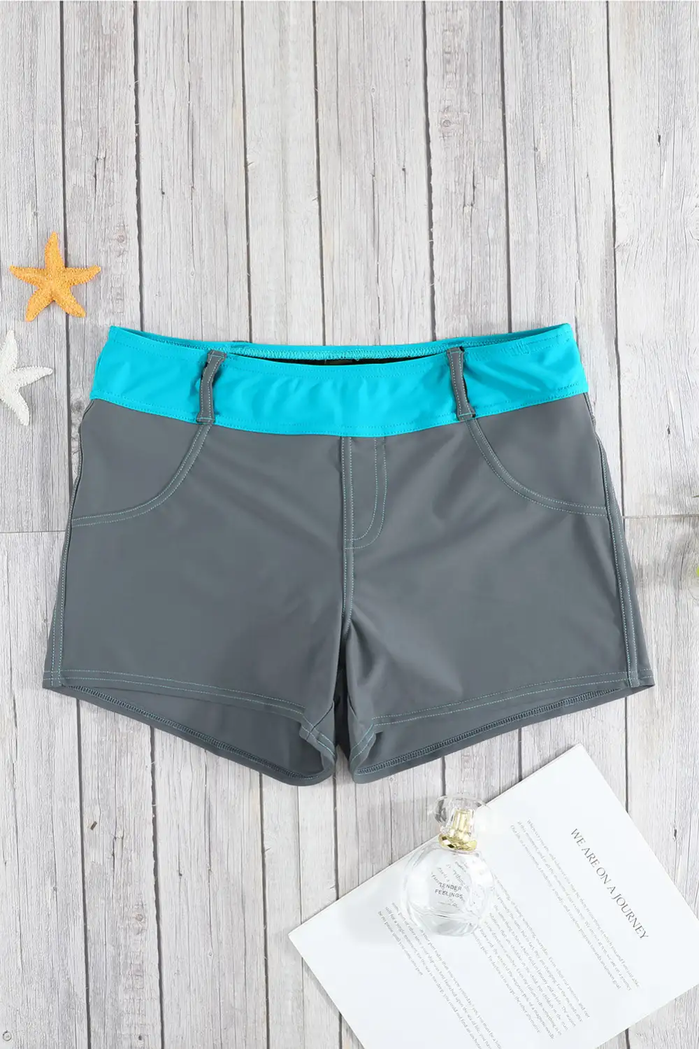 Swimwear Coral Waistband Faux Denim Sports Shorts