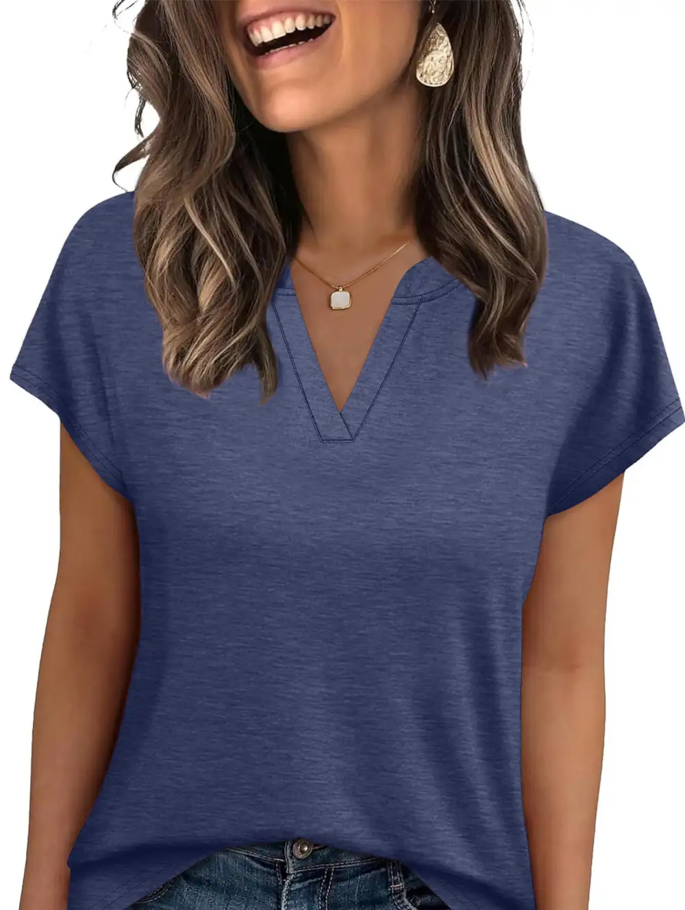 Textured V-Neck Short Sleeve Top