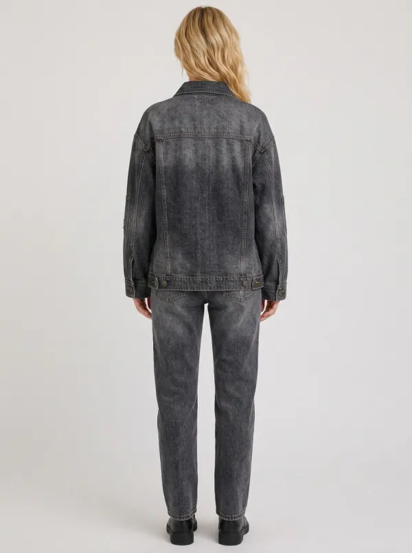 Women's Vintage Washed Black Distressed Denim Jacket