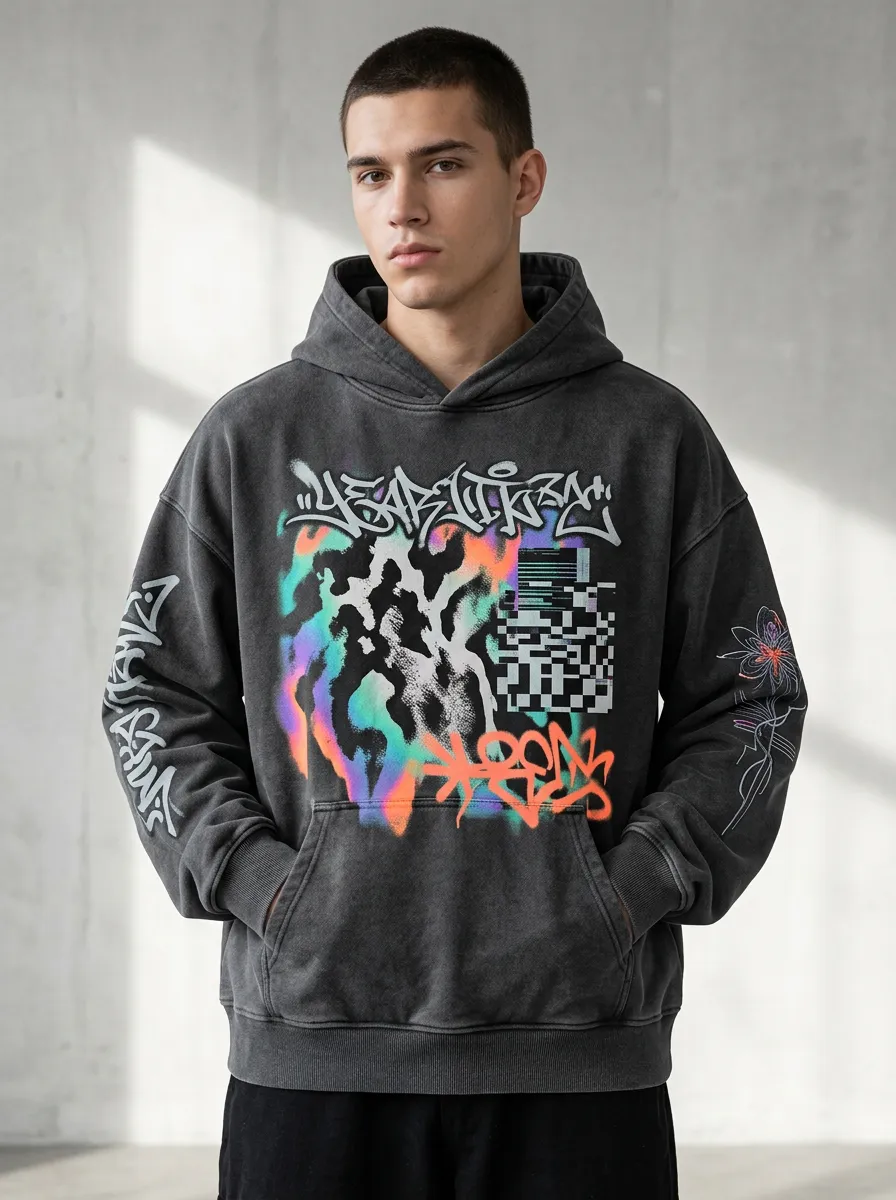 Unisex Streetwear Graffiti Abstract Pixel Hoodie