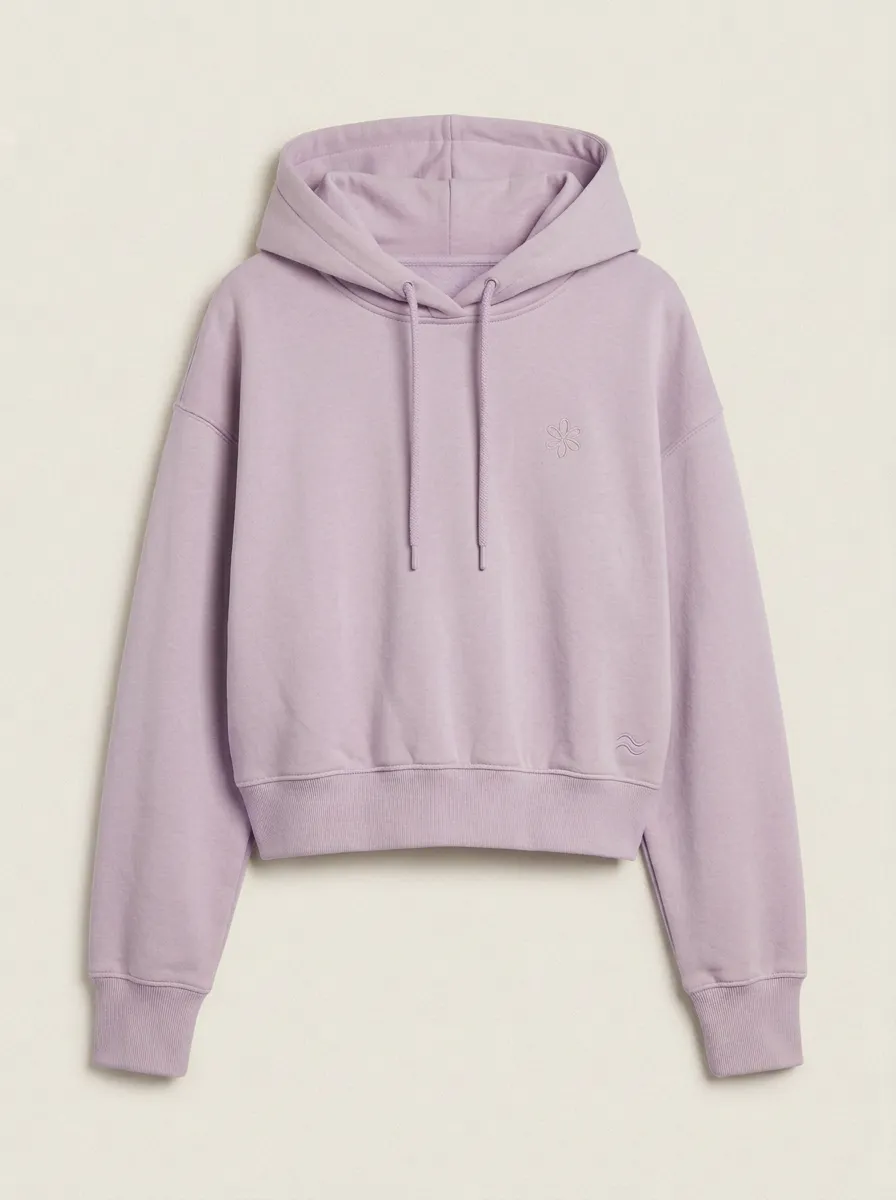 Women's Minimalist Beige Flower Embroidered Cropped Hoodie
