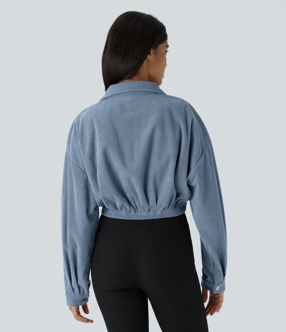 Pocket Cropped Corduroy Casual Jacket
