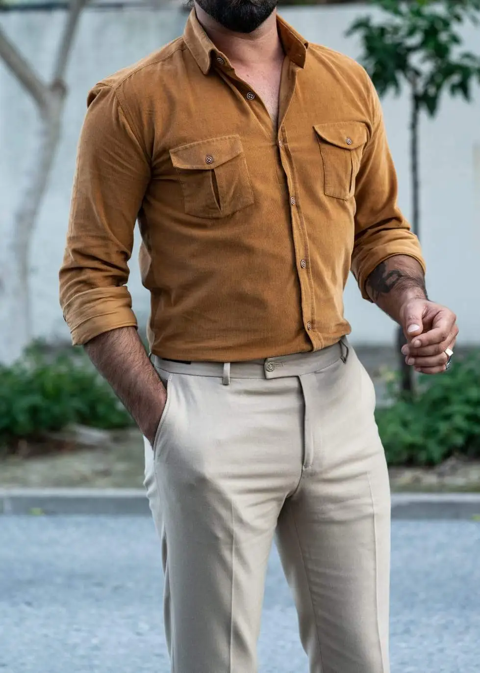 Slim Fit Striped Velvet Casual Shirt