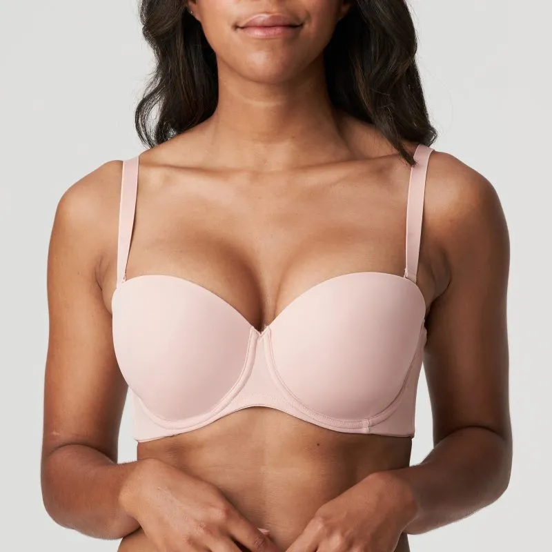 Women's Strapless Molded Padded Seamless Adjustable Straps Mesh Microfiber Rounded Shape Bra