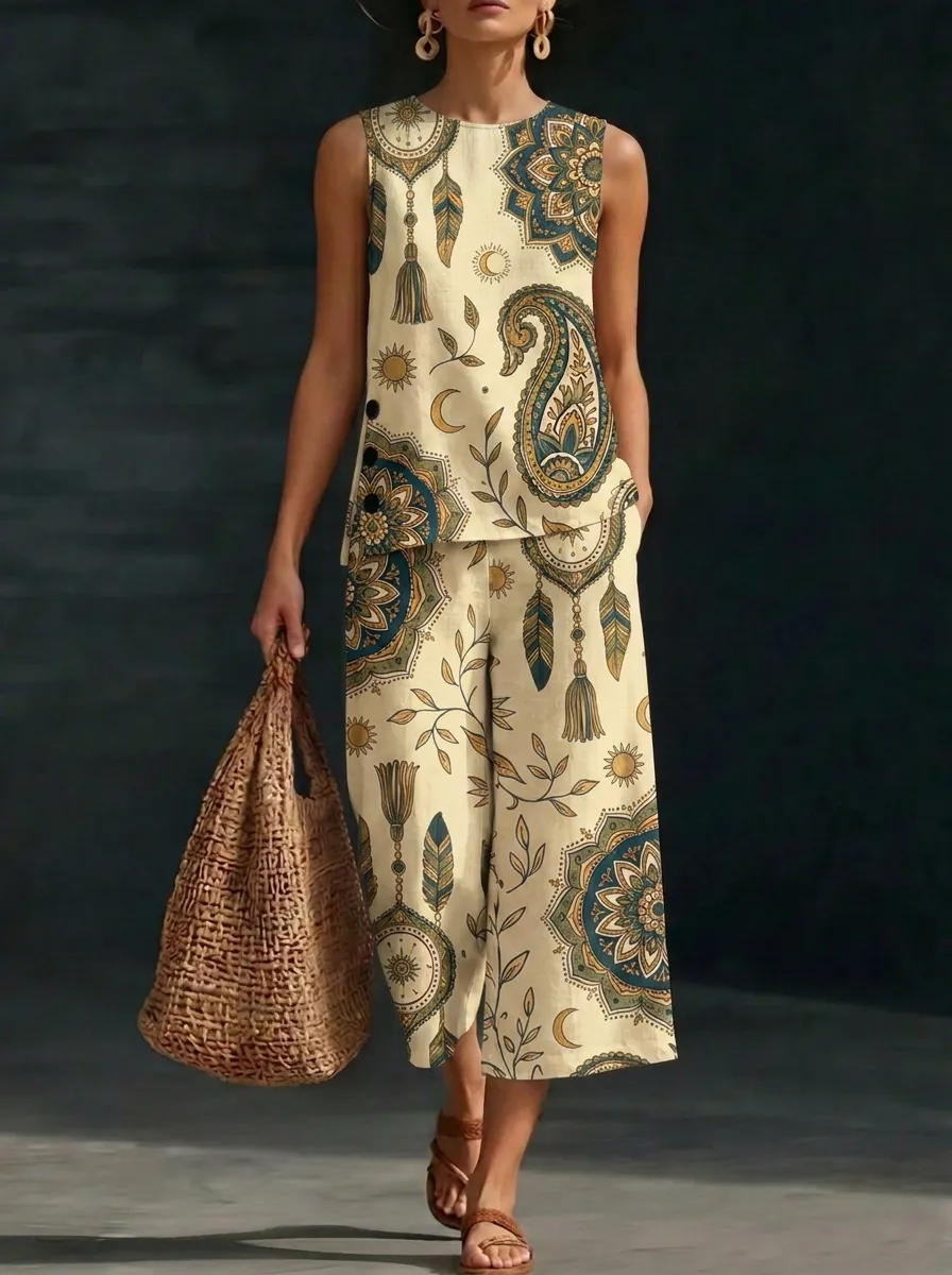 Women's Boho Mandala Paisley Printed Sleeveless Set