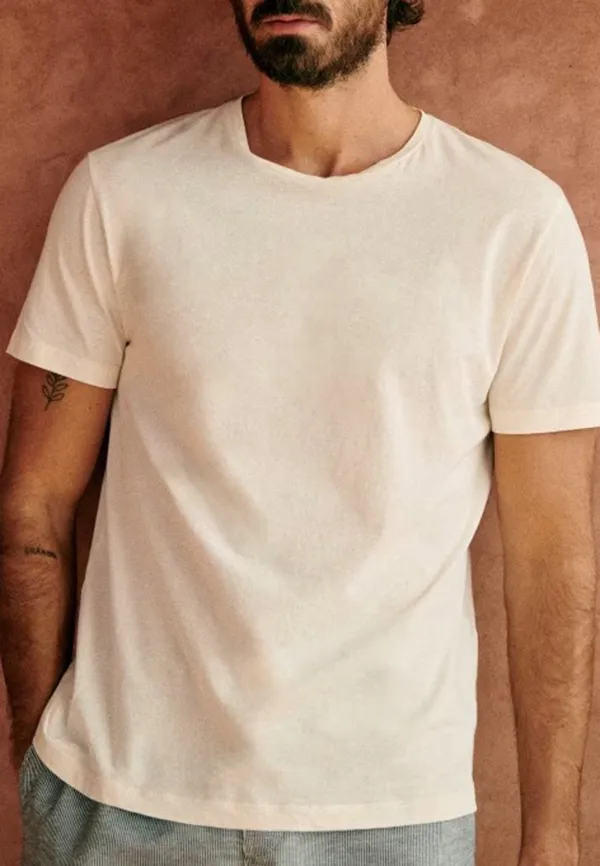 Ecru Lightweight Cotton Crew Neck T-Shirt
