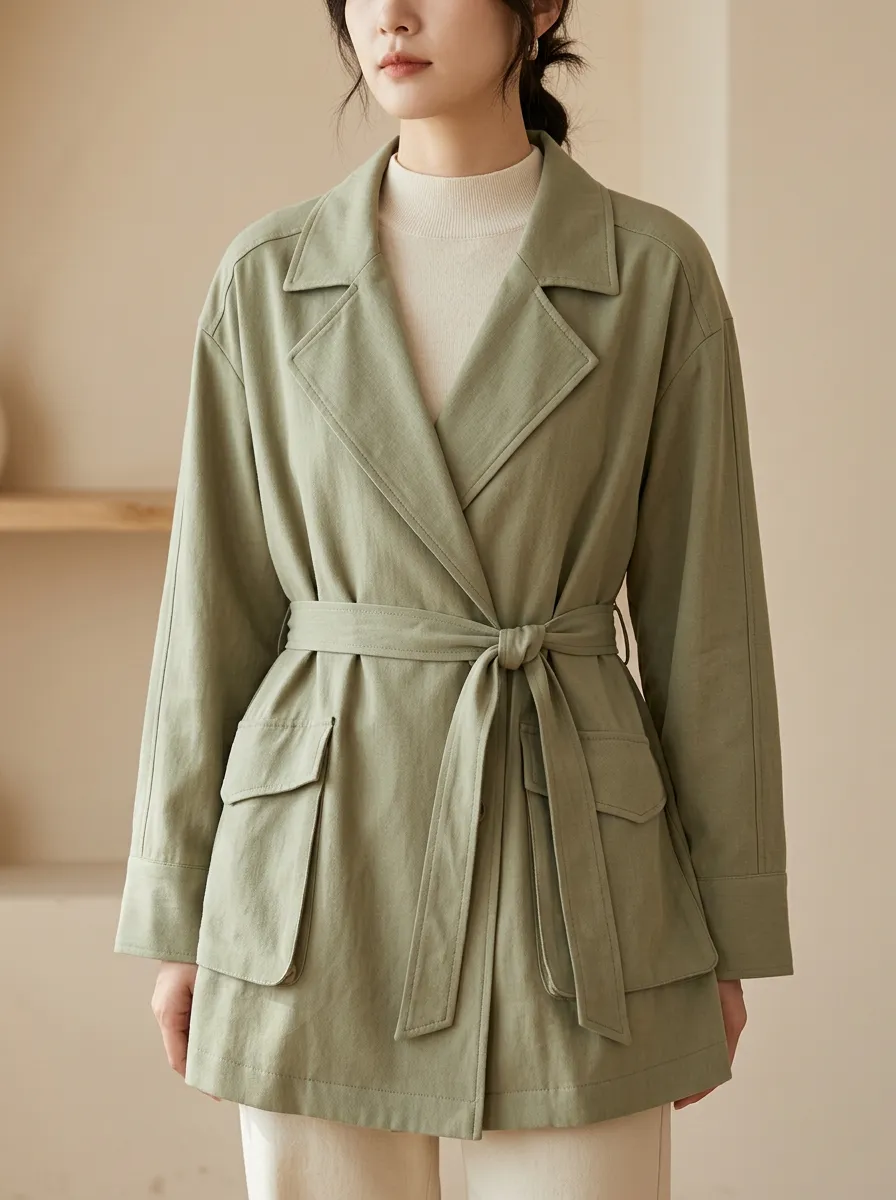 Casual Belted Lapel Trench Coat