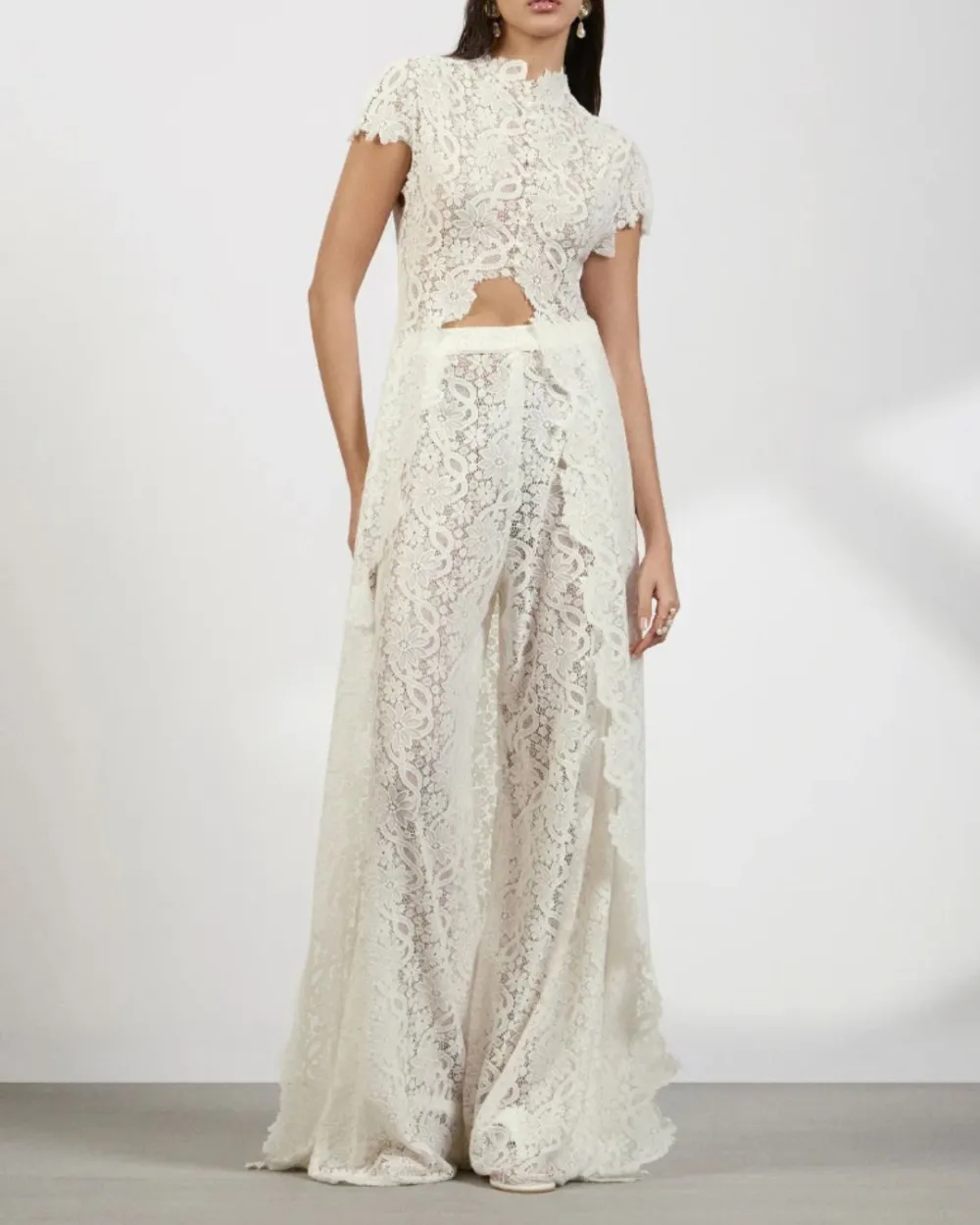 Elegant Lace Ensemble High Neck Intricate Lace Cut-Out Set