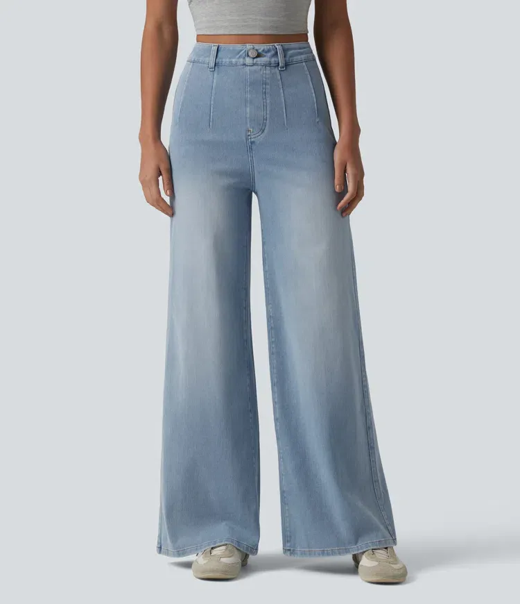 2026🔥  High Waisted Tummy Control Wide Leg Casual Jeans with Pockets