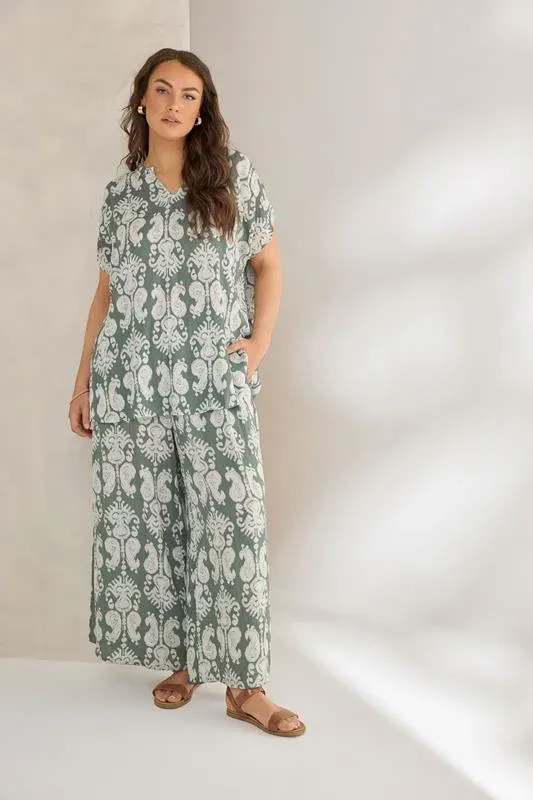 Green Abstract Notch Neck Blouse