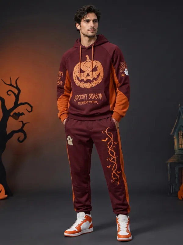 Men's Halloween Pumpkin Ghost Printed Tracksuit Set