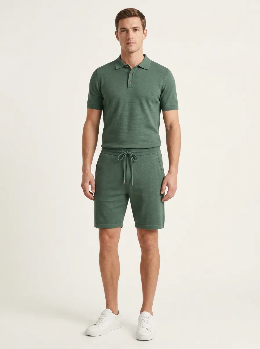 Men's Comfort Polo Knit Shirt And Shorts Set