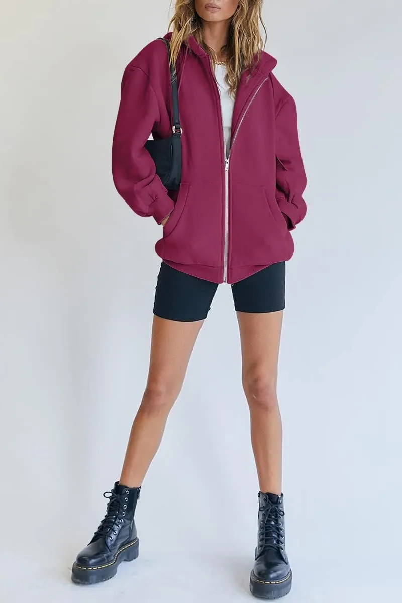 Women's Cute Hoodies Teen Girl Fall Jacket Oversized Sweatshirts Casual Drawstring Zip Up Y2K Hoodie with Pocket