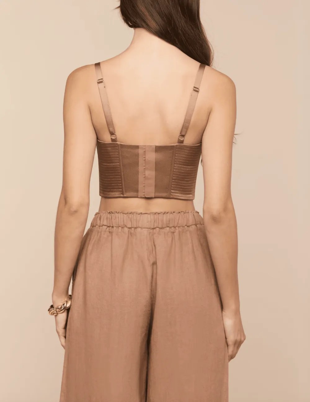 Satin Structured Adjustable-Strap Cropped Corset-Inspired Tank Top