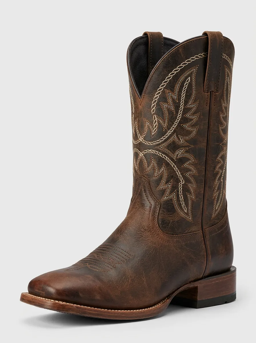 Western Heritage Embroidered Leather-Look Rodeo Style Men's Western Cowboy Boots