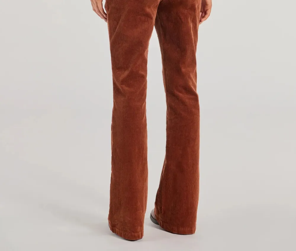Rust Corduroy High-Rise Straight-Leg Pants