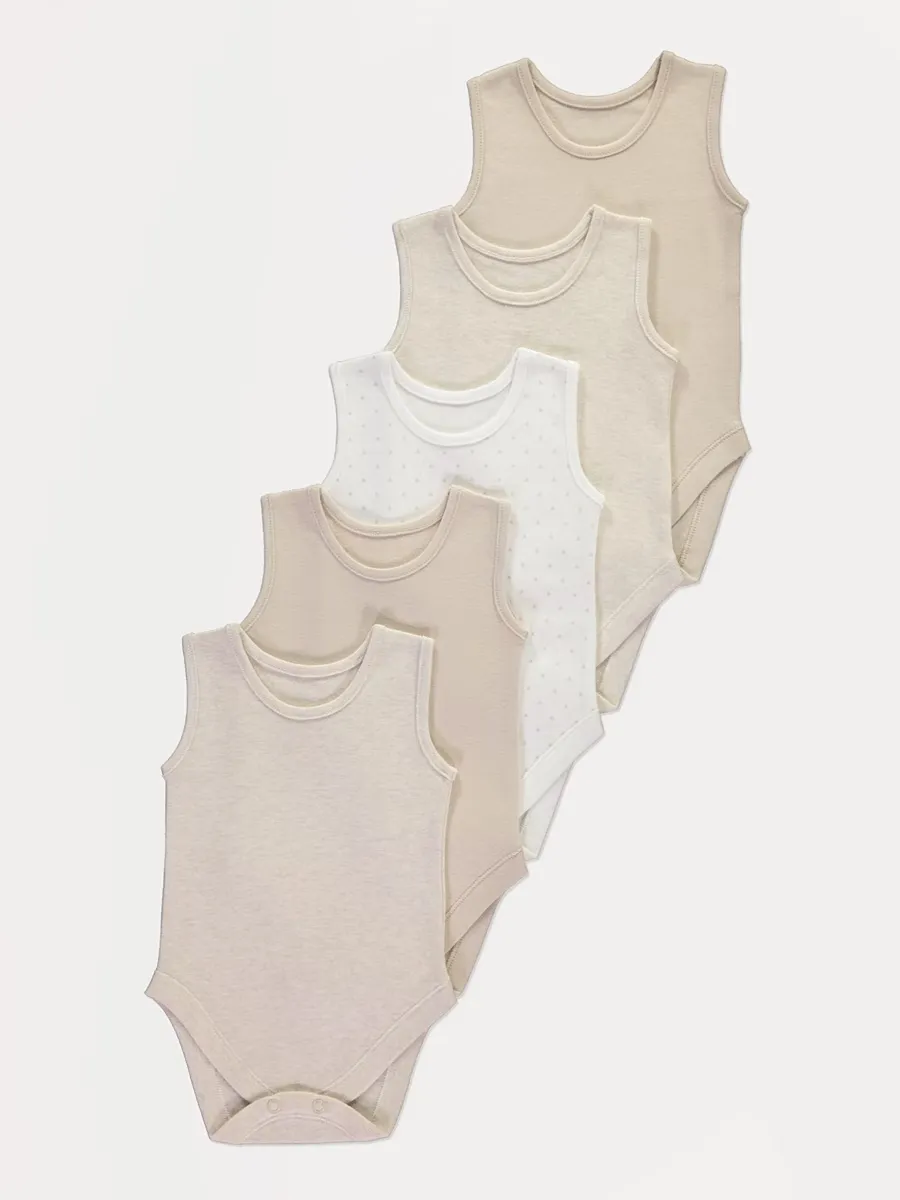 Neutral Sleeveless Bodysuits 5 Pack