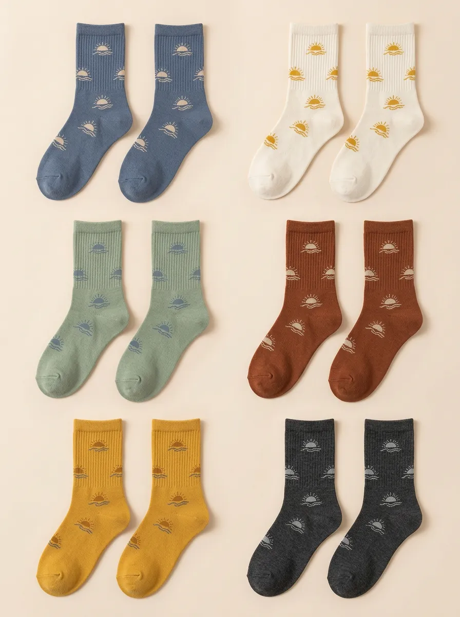 Women's Sunset Wave Graphic Crew Socks Three Pair Set