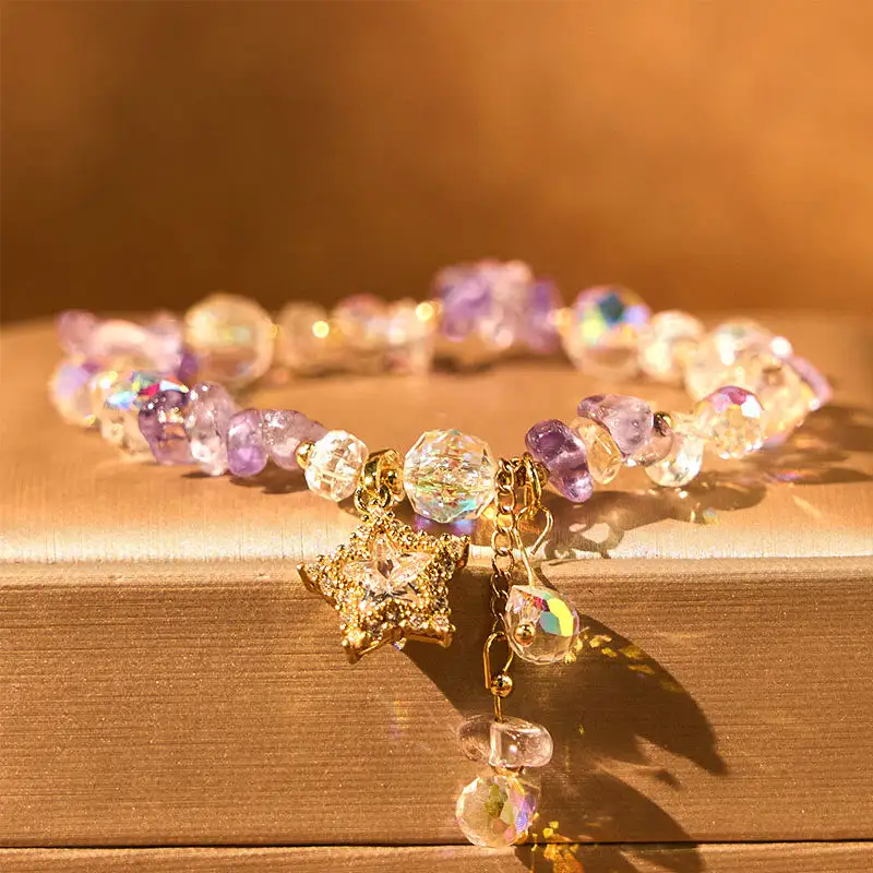 Natural Amethyst Crystal Star Charm Bracelet