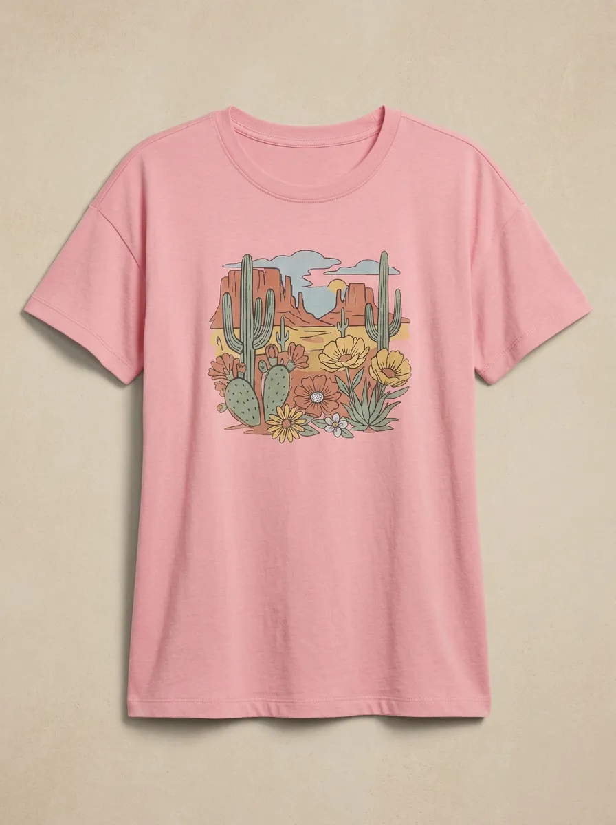 Women's Cactus Floral Graphic Crewneck T-Shirt