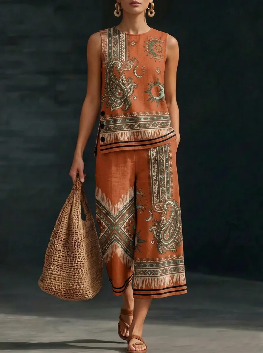 Women's Bohemian Sun Paisley Printed Sleeveless Set