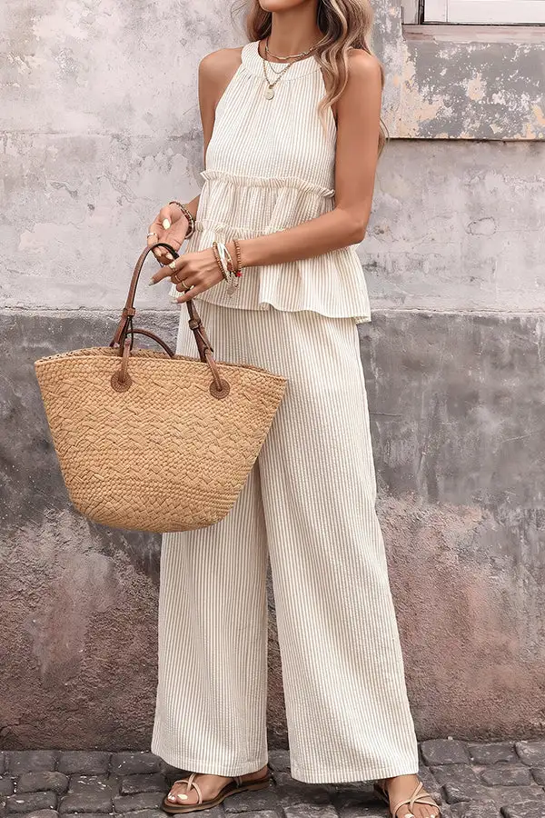 Print Halter Neck Frill Two Piece Set