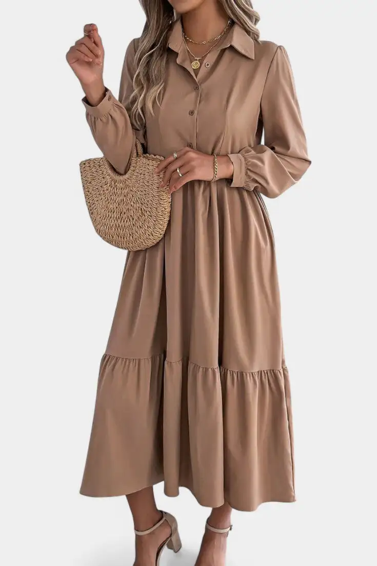 Shirt-Style Long-Sleeve Maxi Dress