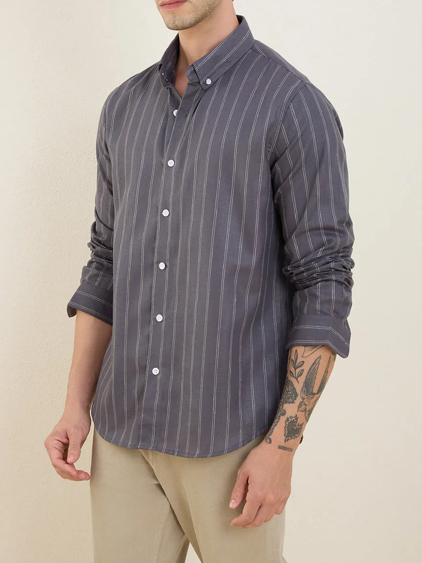 Striped Slim Fit Button Down Men's Formal Shirt