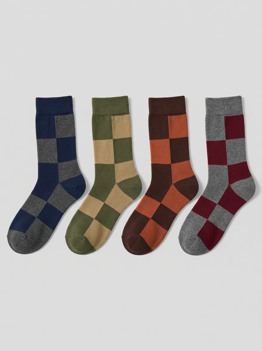 Men's Casual Checkered Pattern Printed Socks 4-Pack