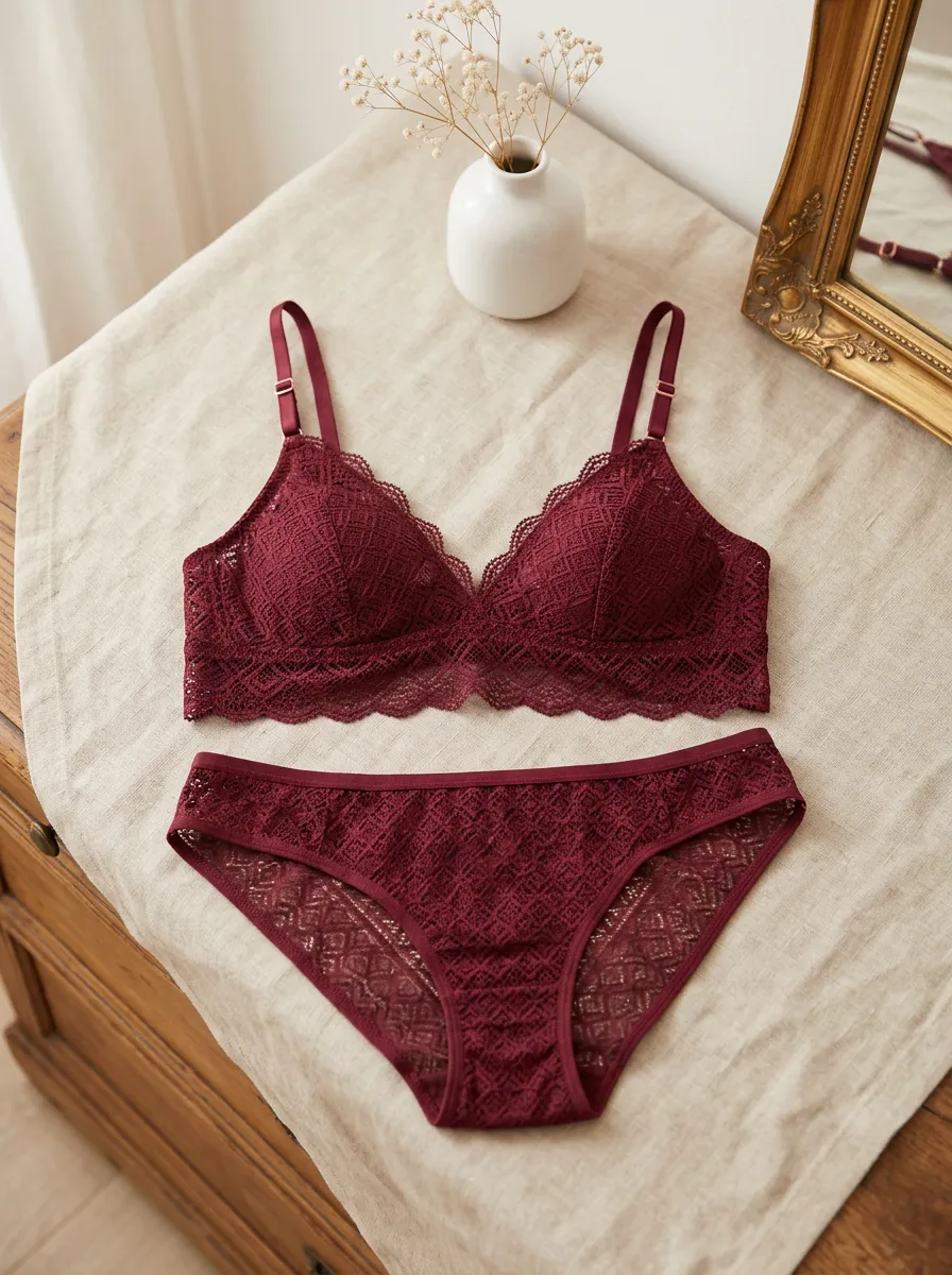 Women's Geometric Lace And Geometric Lingerie Set