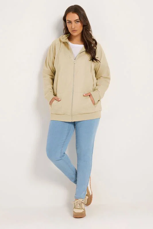 Natural Brown Zip Through Raglan Hoodie detail 1