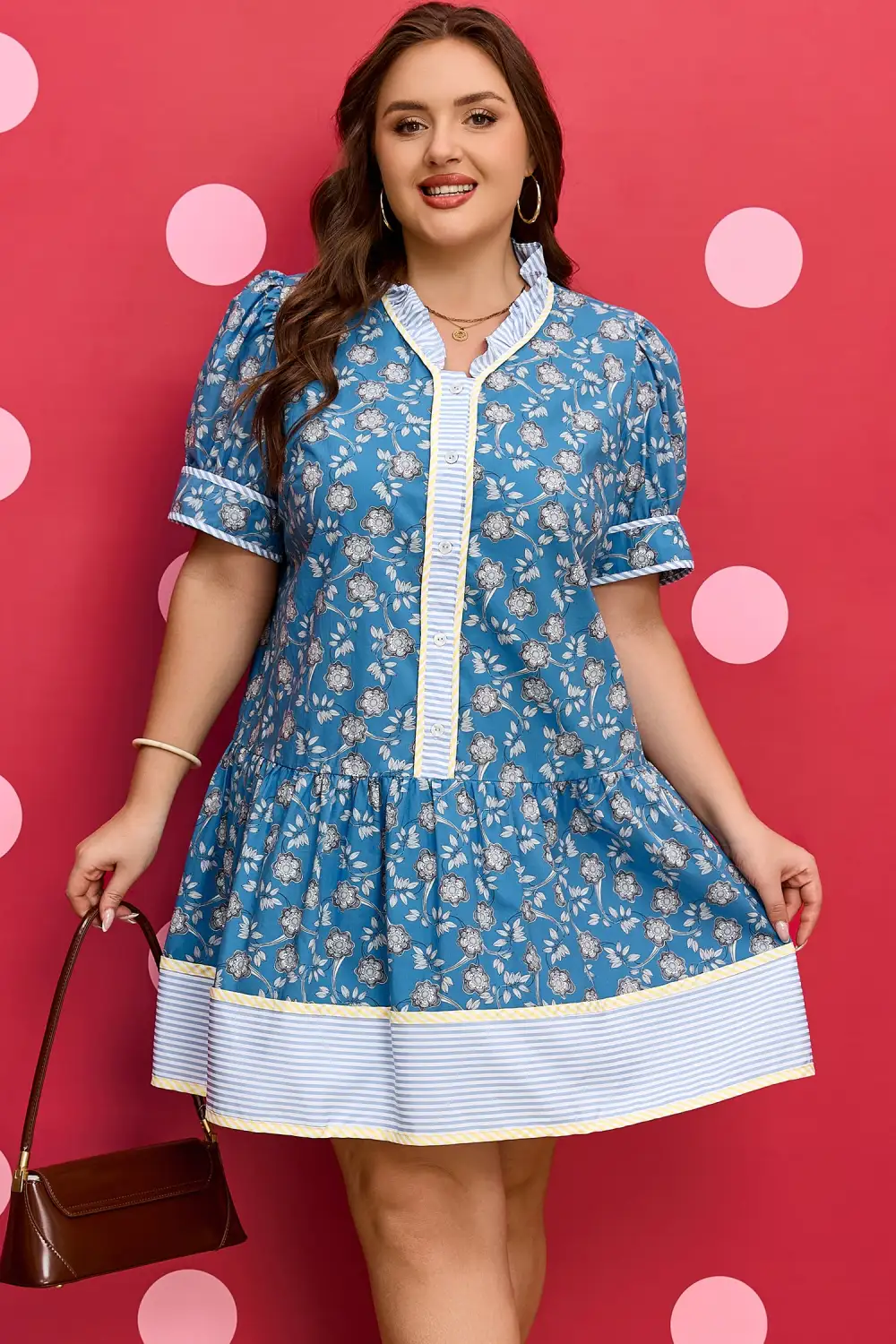 Floral Striped Button Front Dress Casual