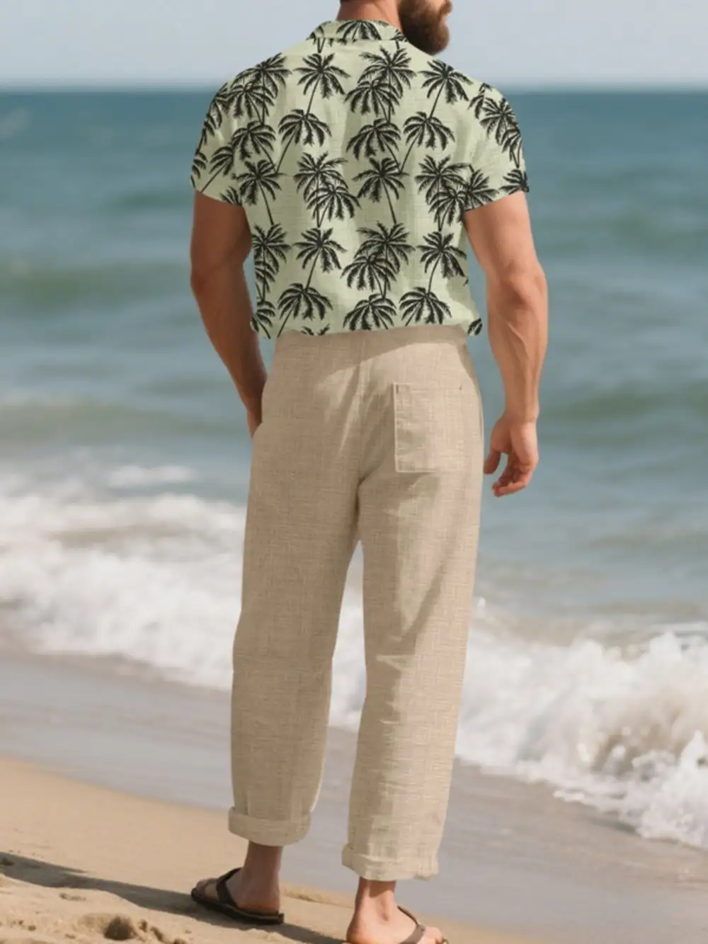 Men's Full Size Tropical Palm Print Button Up