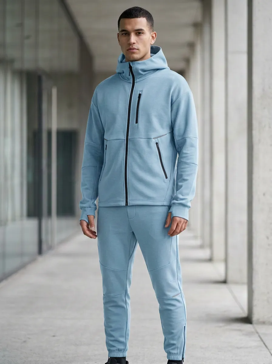Zip-Up Hoodie Hooded Fleece Detail Unisex Zip Hoodie Tracksuit Set