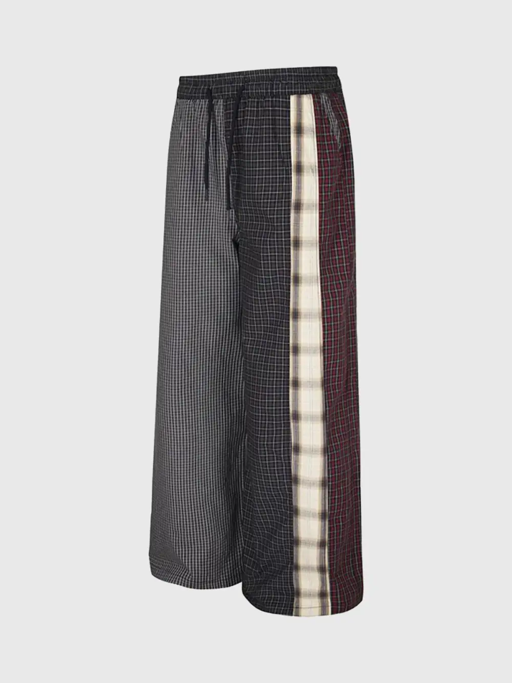 Wide-Leg Plaid Patchwork Pants