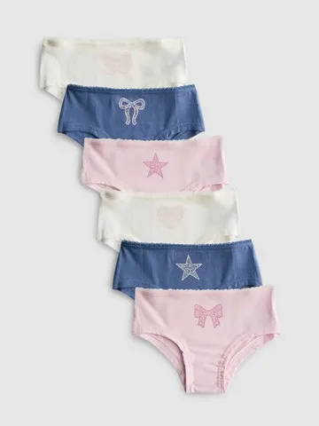 2-15yrs | 6pk Cotton Rich Lace Trim Hipster Briefs