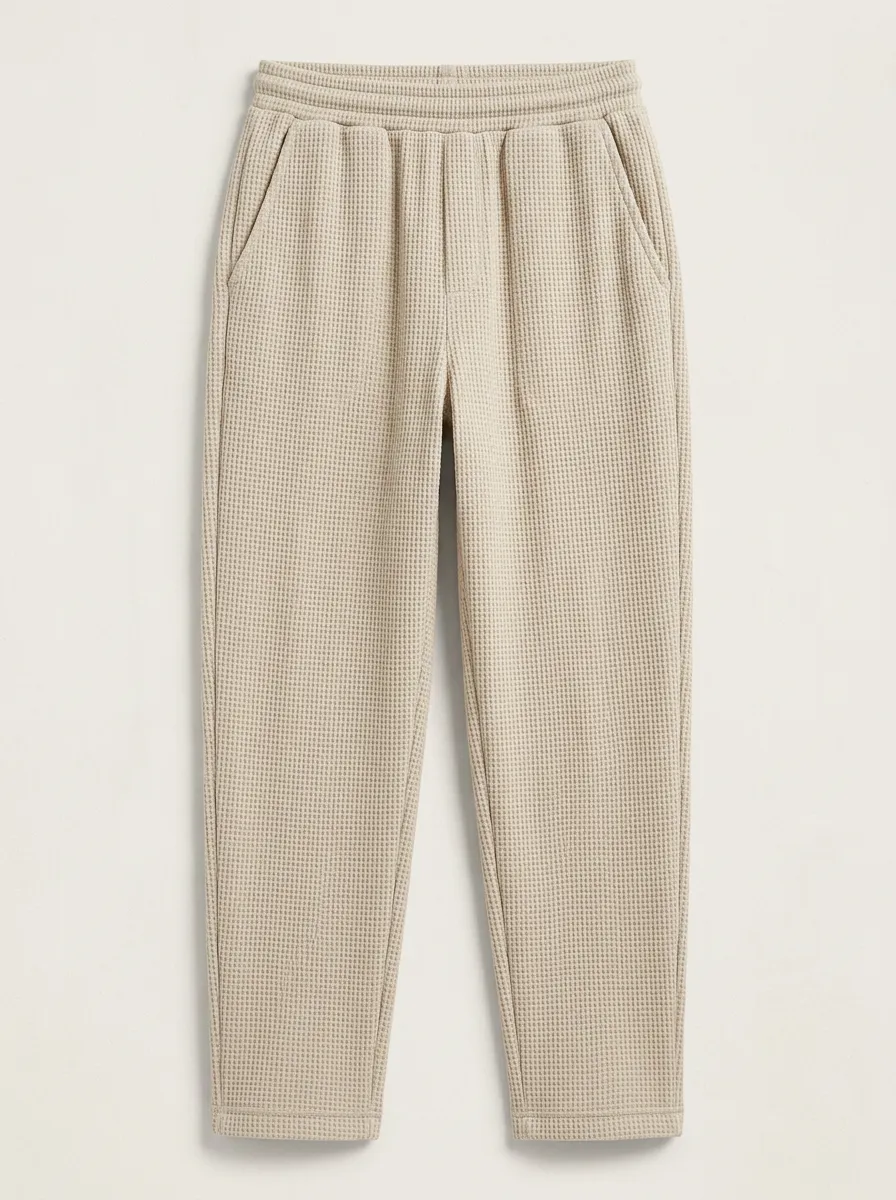 Unisex Casual Minimalist Beige Waffle Knit Jogger Pants for Casual Wear
