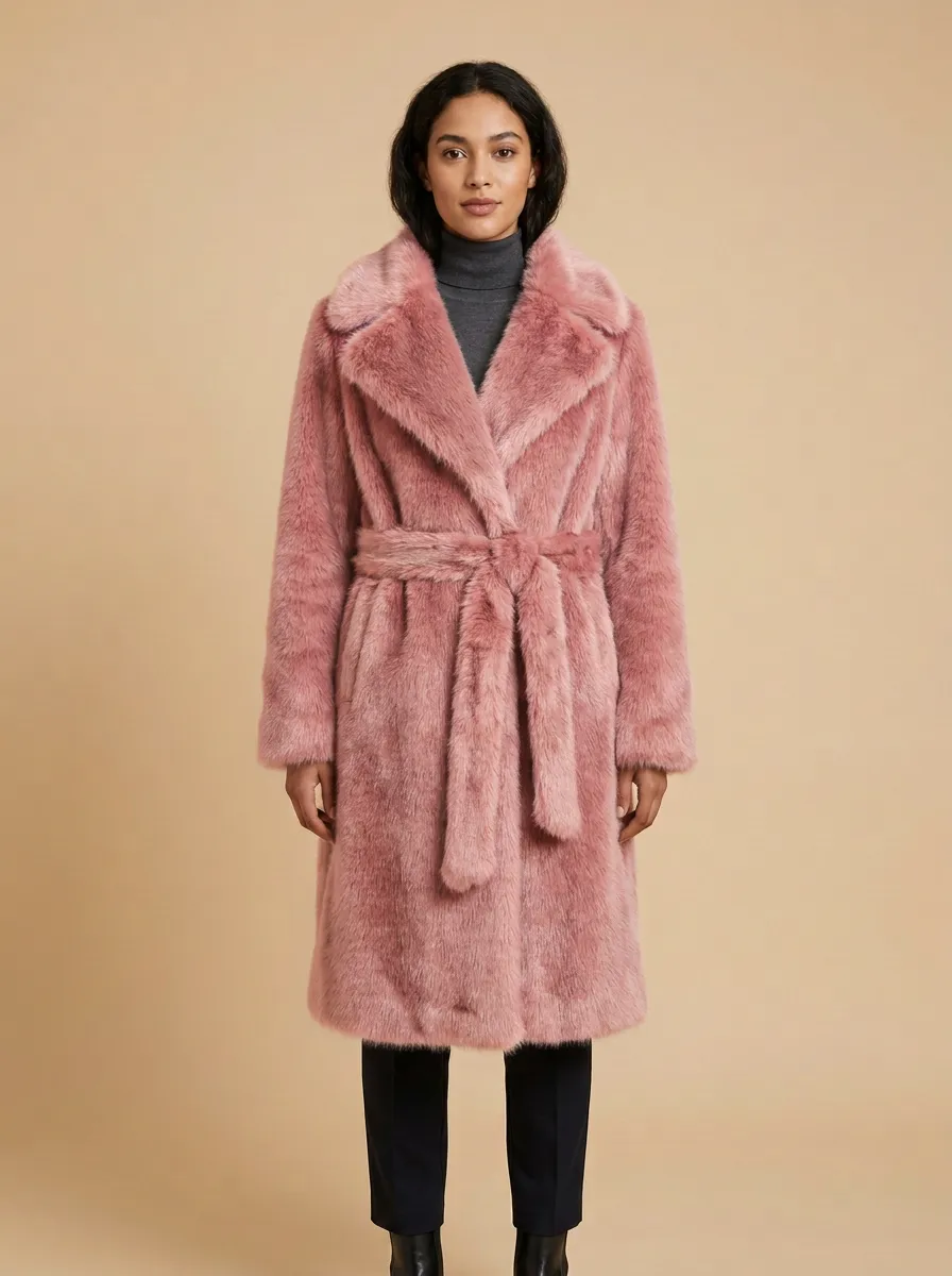 Plush Faux Fur Belted Coat