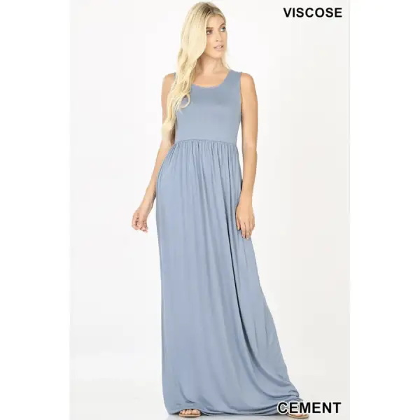 Viscose Sleeveless Maxi Dress with Pockets