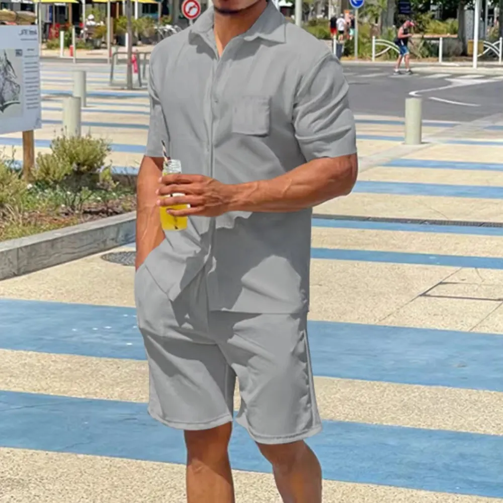 Button Up Coordinated Shirt And Shorts Set