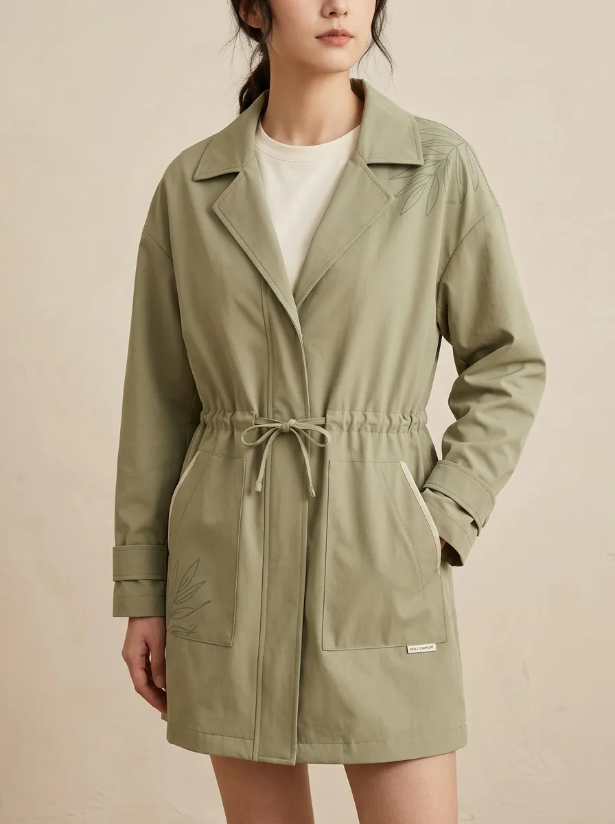 Botanical Nature Lover Leaf Printed Trench Coat
